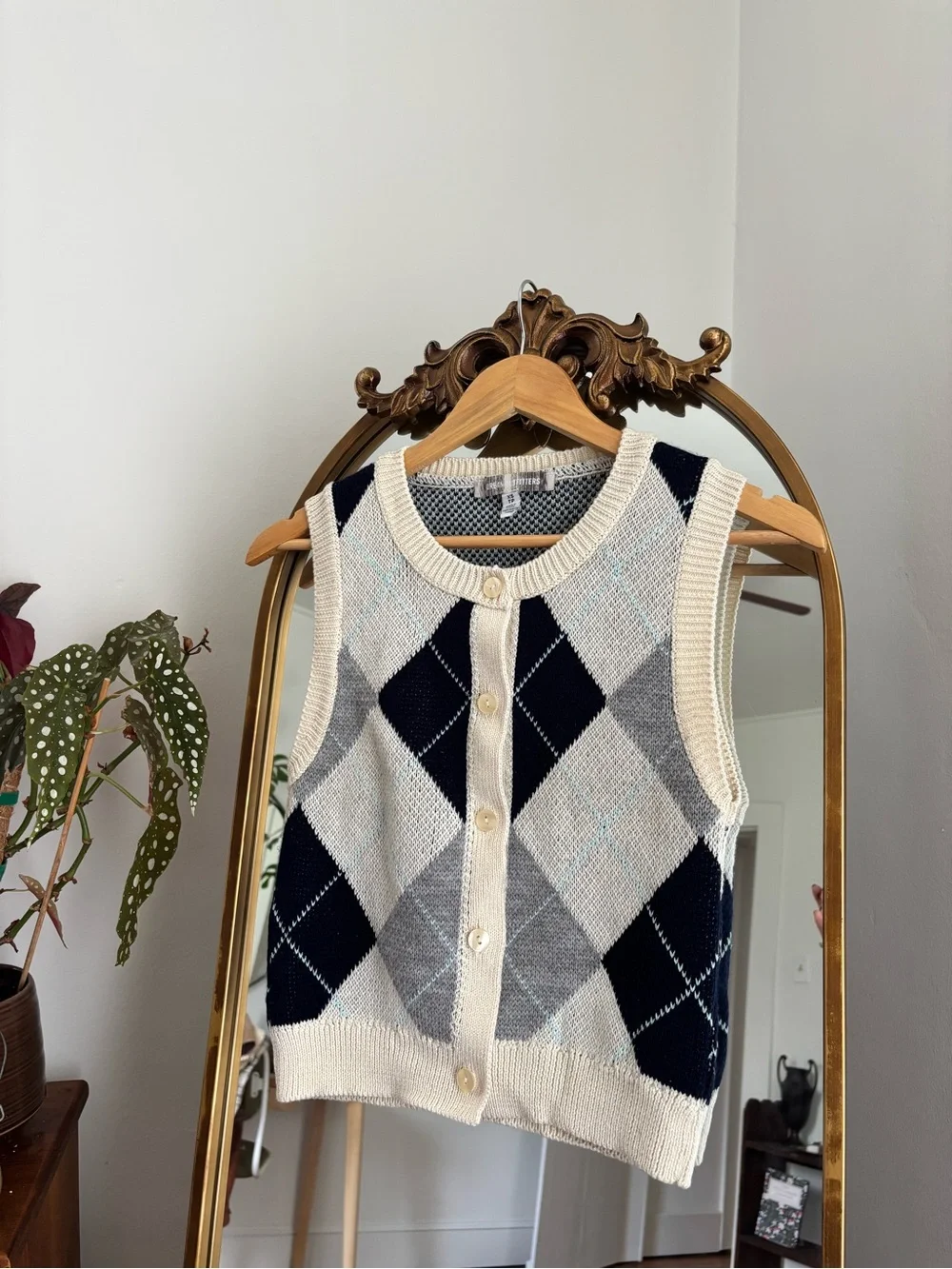 Argyle Knit Button-Front Sweater Vest